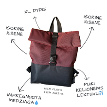 Įkelti vaizdą į galerijos rodinį, XL Bordo spalvos kuprinė